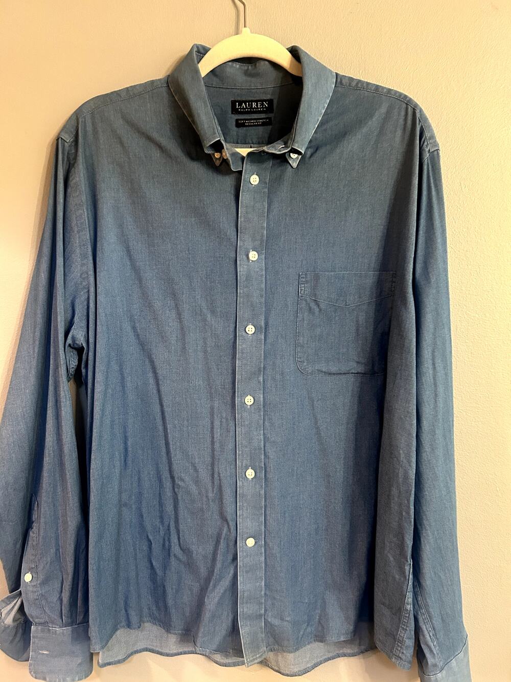 Lauren Ralph Lauren L Men's Stretch Denim Chambray Button Down Shirt Preppy work